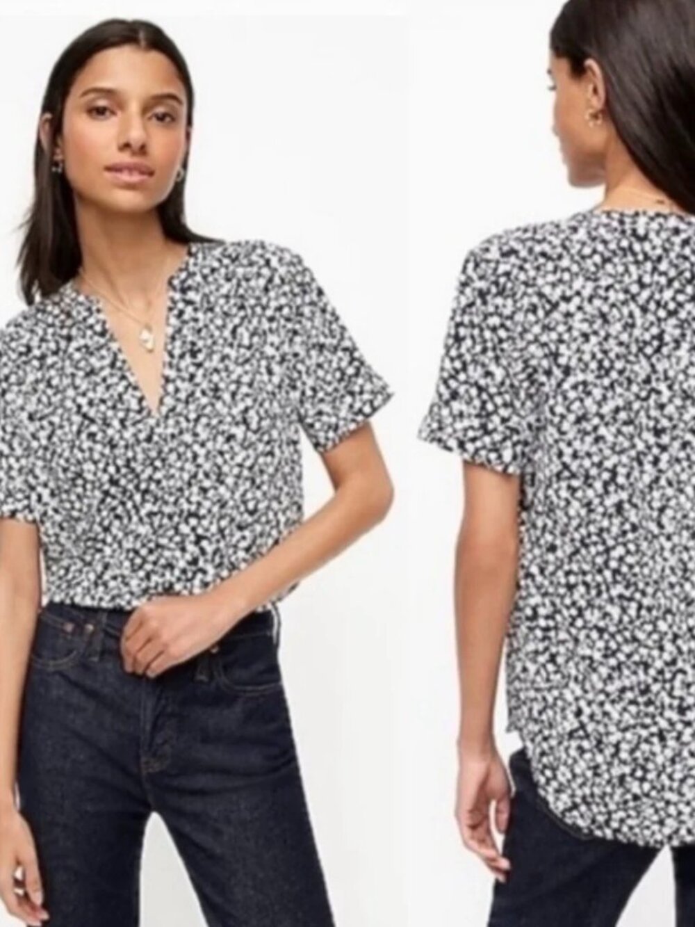 J Crew Blue White Floral V-Neck Top